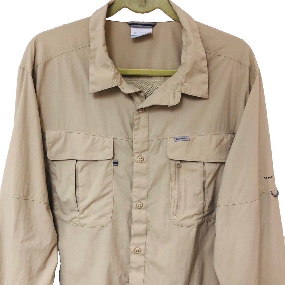 Columbia Beige Shirt Men XL Omni Shade Long Sleeve Fishing UPF Nylon Outdoor - Picture 2 of 7